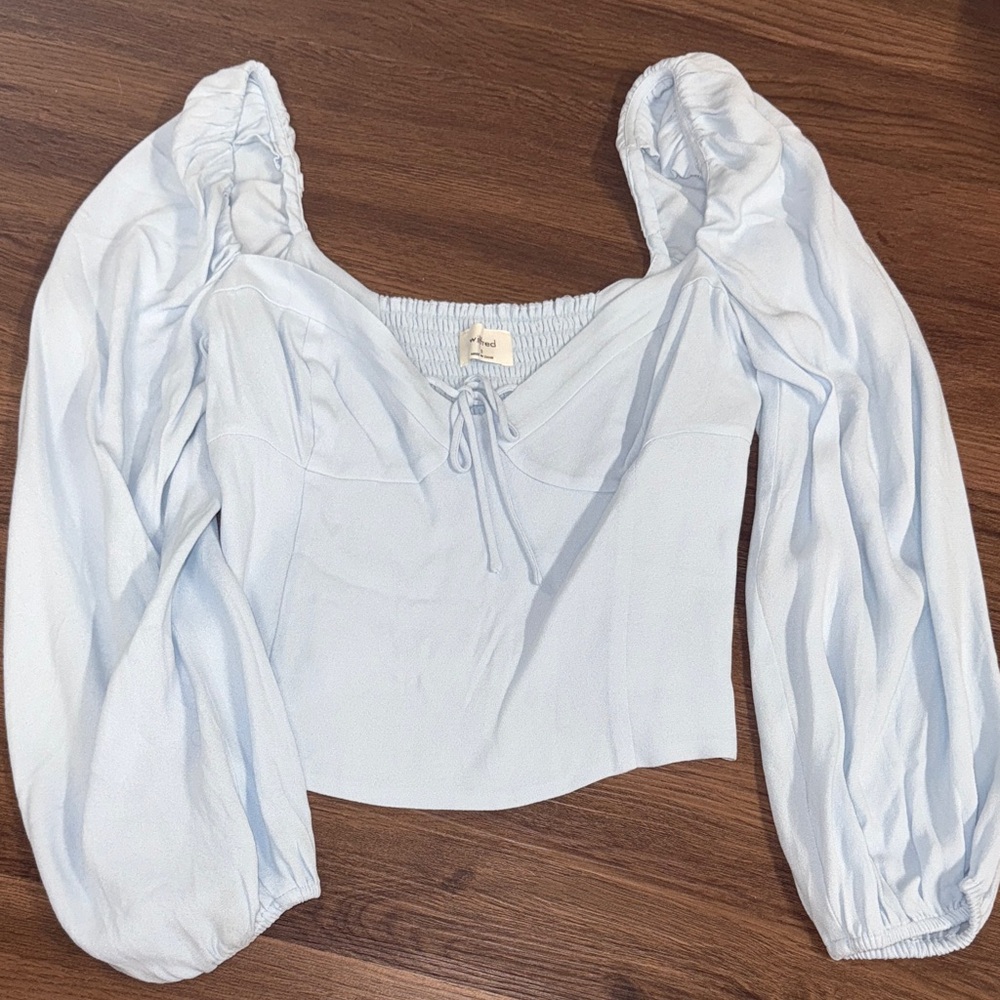Aritzia Wilfred Top, Light Blue Puff Sleeve, Sz Small